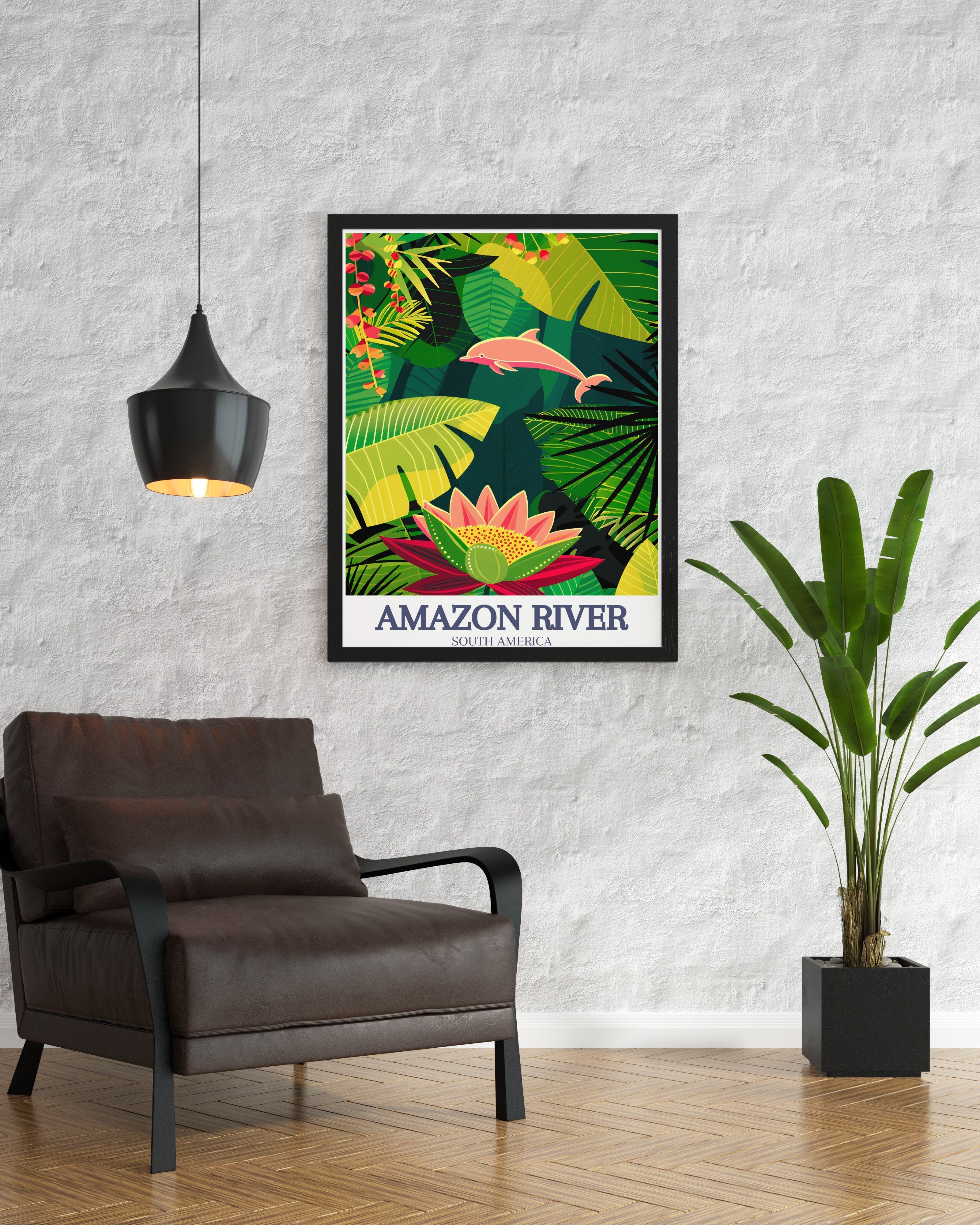 Amazon River Art - Victoria Regia water lily and Amazon river dolphin Home Decor - Brazil Living Room Decor-4