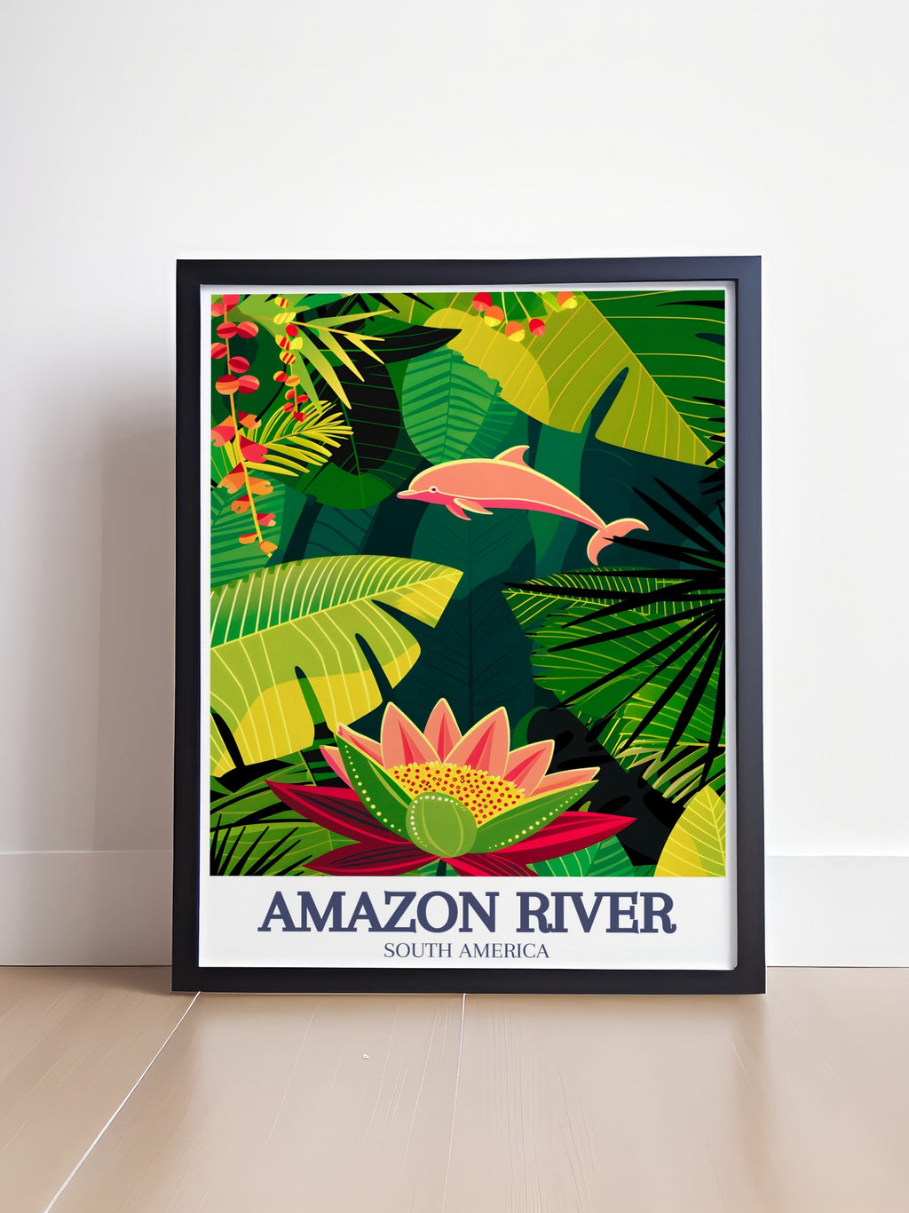 Amazon River Art - Victoria Regia water lily and Amazon river dolphin Home Decor - Brazil Living Room Decor-1