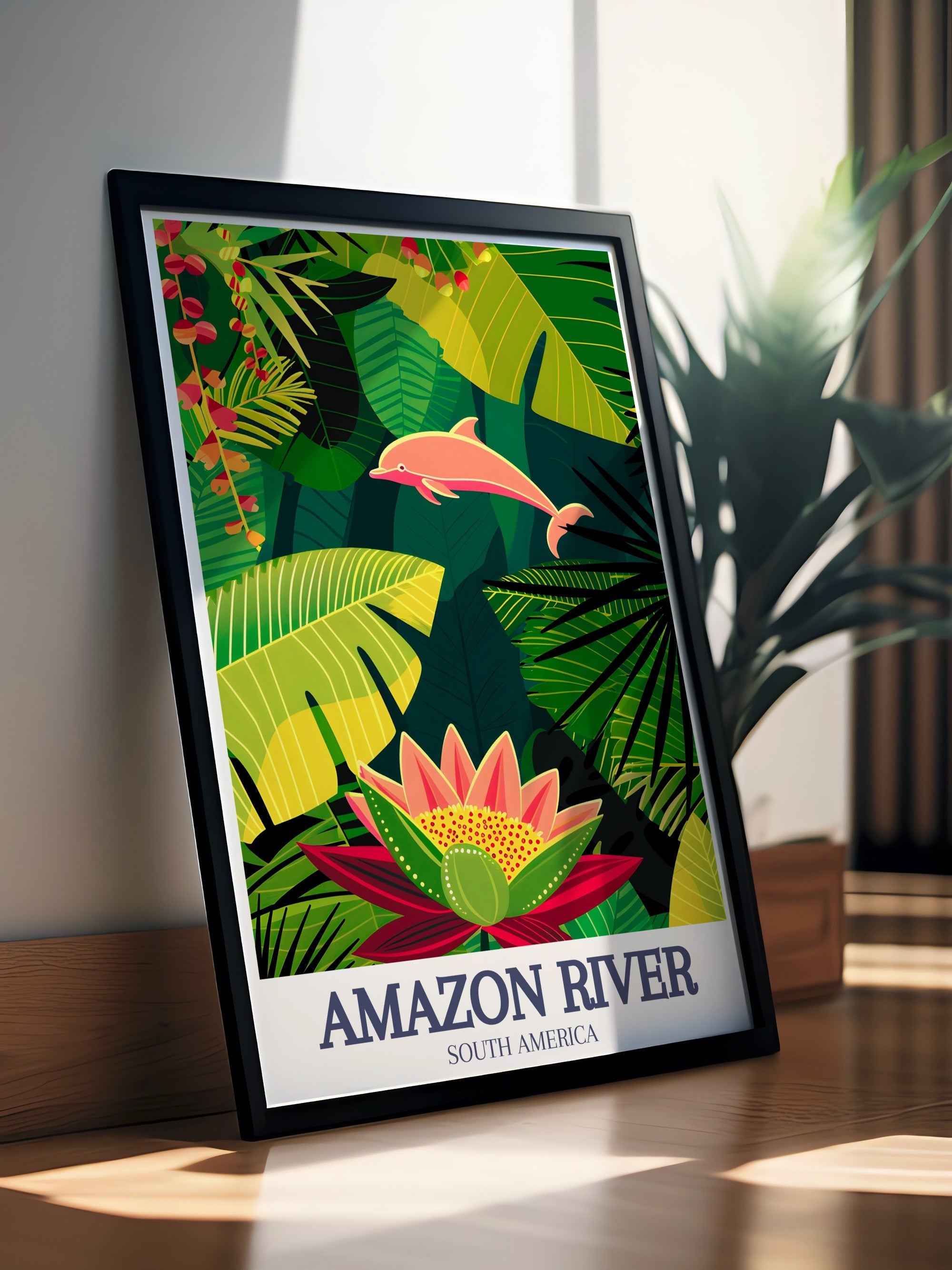 Amazon River Art - Victoria Regia water lily and Amazon river dolphin Home Decor - Brazil Living Room Decor-3