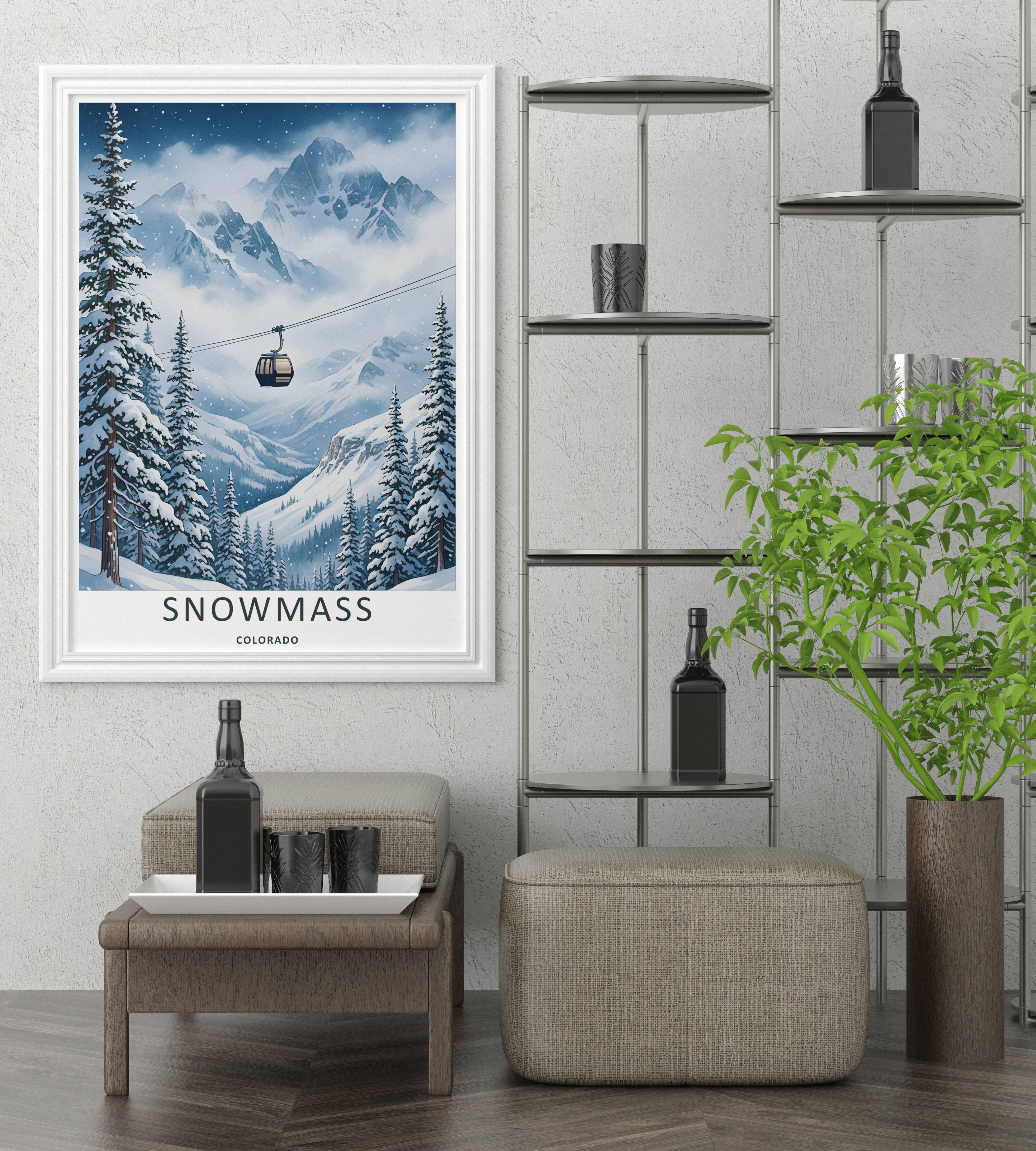 Snowmass Colorado Ski Gondola Mountain Art | Retro Winter Poster-3