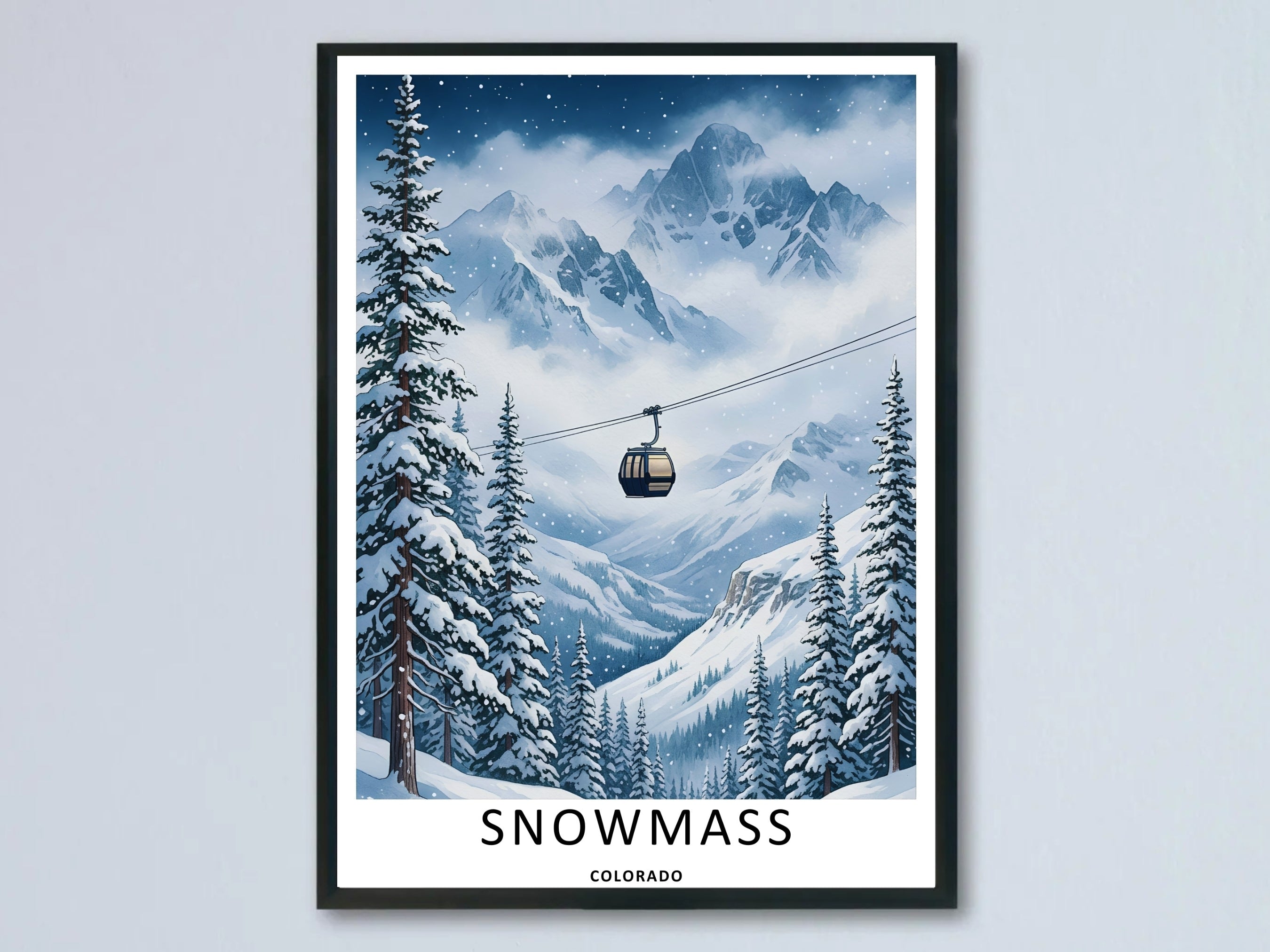 Snowmass Colorado Ski Gondola Mountain Art | Retro Winter Poster-0