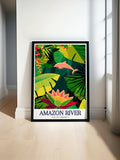 Amazon River Art - Victoria Regia water lily and Amazon river dolphin Home Decor - Brazil Living Room Decor-0