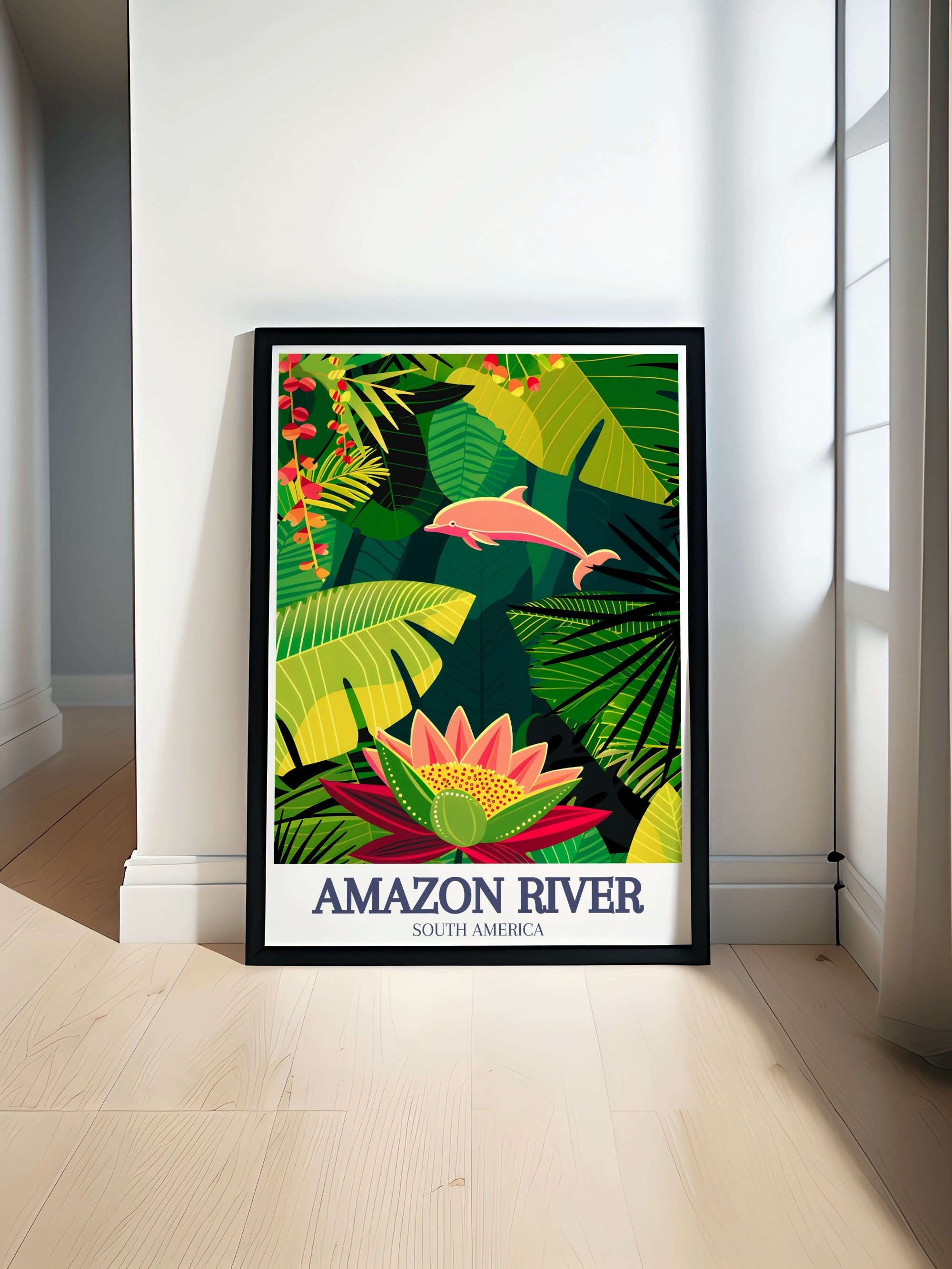 Amazon River Art - Victoria Regia water lily and Amazon river dolphin Home Decor - Brazil Living Room Decor-0